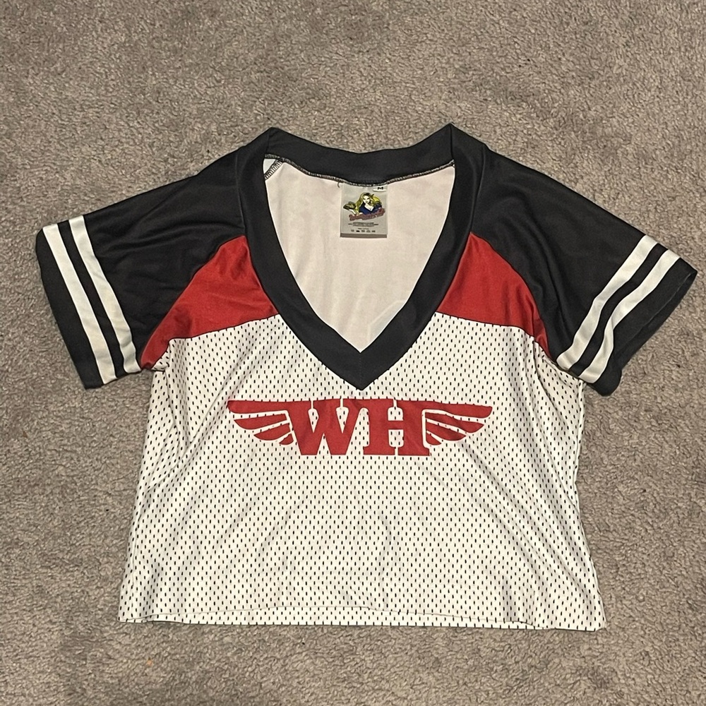 Women's V-Neck Sports Top - Red, Black, and White